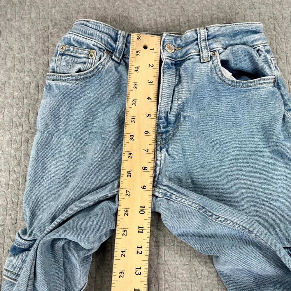 Zara Cargo Jeans Kids 11-12 women 24x27 Light Wash Blue Wide Leg Raw Hem Denim